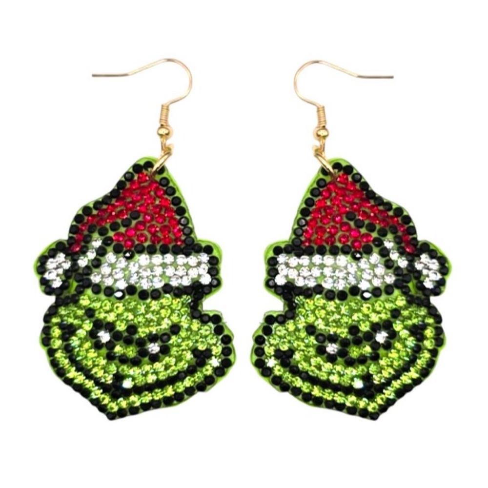 NIP Adorable Grinch bling earrings! 2”‎ drop.